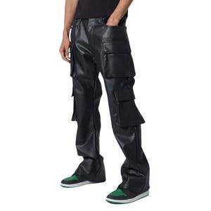 Men's Genuine Black Leather Pants - Handmade Black Cargo Leather Pants - Real Black Leather Pants - Gift for Him