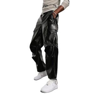 Echte leren cargobroek heren - handgemaakte zwarte leren broek - echte leren cargobroek - cadeau voor hem