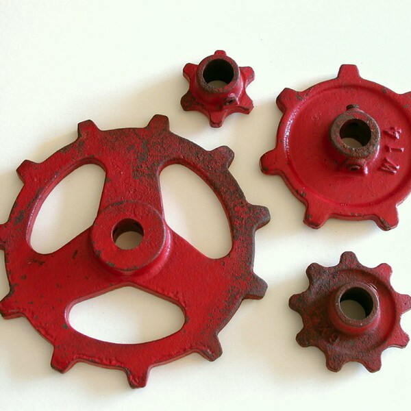 Industrial Salvage Gears Iron Cog Graduated Set Vintage