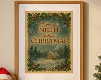 Twas the Night Before Christmas Printable Wall Art | Classic Christmas Title Page | Vintage Storybook Holiday Decor | Digital Download
