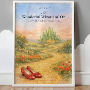 Wizard of Oz Yellow Brick Road Nursery Wall Art | Ruby Slippers Kids Room Literary Print | Classic Watercolor Storybook Decor