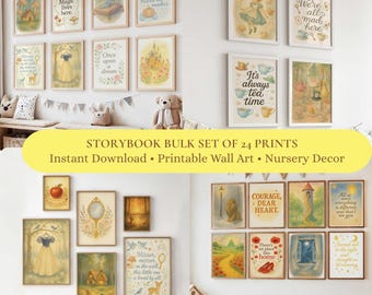 Storybook Nursery Wall Art Set | 24 Printable Storybook Prints | Fairytale Nursery Decor | Vintage Kids Book Wall Art