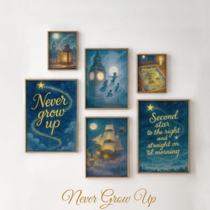 Peter Pan Nursery Wall Art Set | Neverland Storybook Prints | Adventure Quote & Fairytale Decor