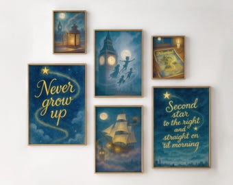 Peter Pan Nursery Wall Art Set | Neverland Storybook Prints | Adventure Quote & Fairytale Decor