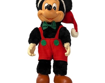 Vintage Applause Mickey Mouse Christmas Plush 16" Santa Hat Red and Overalls