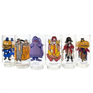 McDonalds Collector Series Glasses 70s Complete Set of 6 Vintage 1977 + Stickers