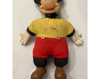 Vintage 1970s Mickey Mouse Pull String Talking Plush Doll 12" Rubber Head