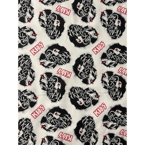 Tela Kiss Band, 100 % algodón, estampado Rock &#39;n&#39; Roll, 111 cm de ancho, se vende por media yarda.