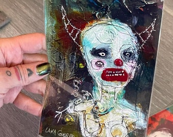 Abstract Portrait Art Print. outsider art, devil demon girl, art brut, raw dark art, art brut, playful childlike art, goth small art print