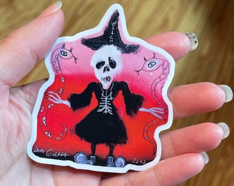 Witch Skeleton Vinyl Sticker, dark art, horror stickers, snake sticker, skate board sticker, goth collectible sticker, crude things, occult