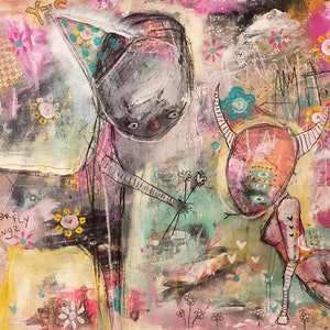 現代アート　抽象画　肉質画　作者不明 抽象画アートプリント。シュールな人物、アール・ブリュットの