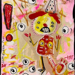 Funny Clown Art Print. juggling eyeballs, outsider art, art brut,  kids wall art, home decor, childlike art, circus art, crude things