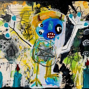 Dark Occult Art Print. outsider art, artbrut, abstract ritual, gothic art, strange home decor, folk art, lowbrow, raw art, kunst art