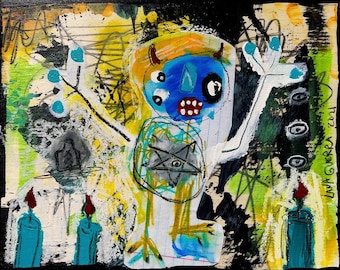 Impresión de arte oculto oscuro. arte forastero, artbrut, ritual abstracto, arte gótico, decoración extraña del hogar, arte popular, lowbrow, arte crudo, arte kunst