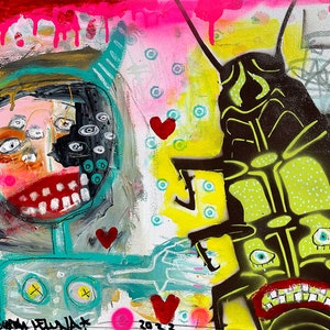 グラフィティ アート プリント。ニューオーリンズのグラフィティ アート プリント、カラフルな漫画アート、ゴキブリのステンシル アート、LeLuna Crude Things ストリート アート ウォール アート