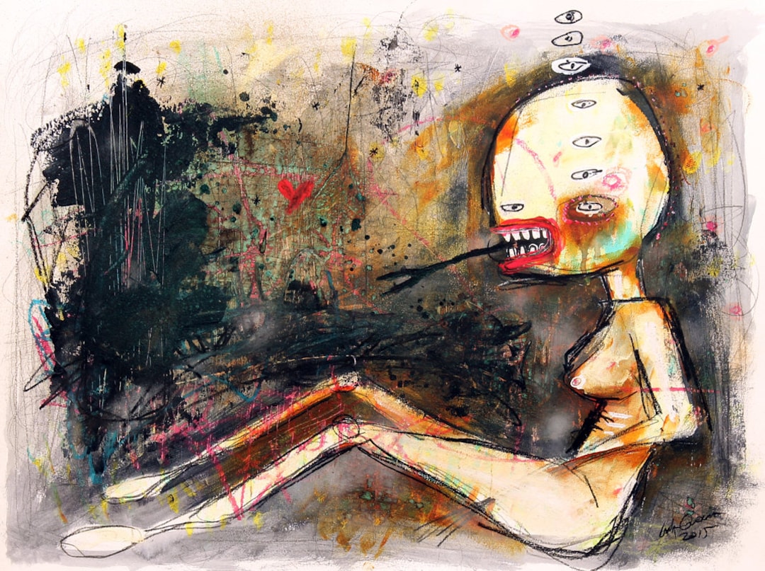 Dark Abstract Painting Art Print. Surreal Figure, Snake Lady