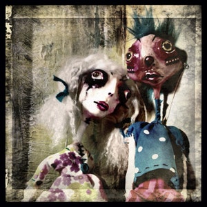 Strange Love Photo, goth wall art, scary doll halloween decor art Print, 5x5 8x8 10x10 14x14 art doll Photography image 1