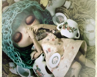 Blythe Tea Party Art Print, beautiful dreamy photography, whimsy photograph, Vintage style photo 4x4 8x8 10x10 12x12 square wall art, pretty