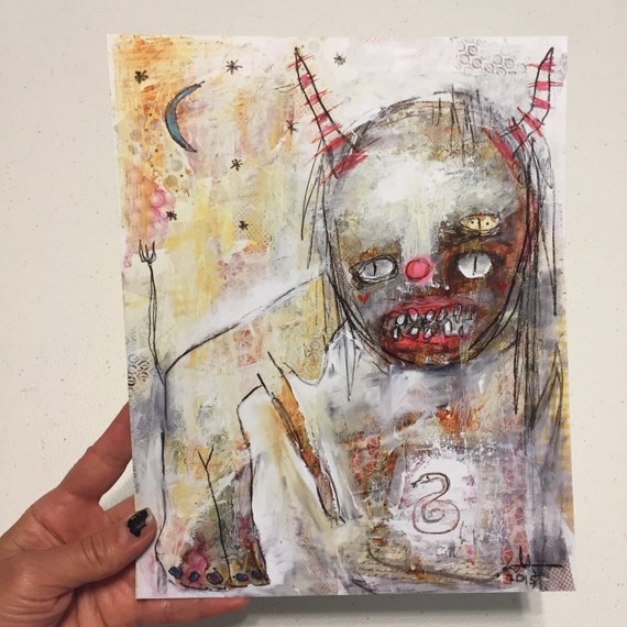 Creepy Art Print. Strange Monster Dude Art, Modern Art Print