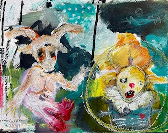 Dark Art Painting, abstract devil clown art, Baphomet art, goth wall art, Art Brut, outsider art Original expressionist painting, kunst art