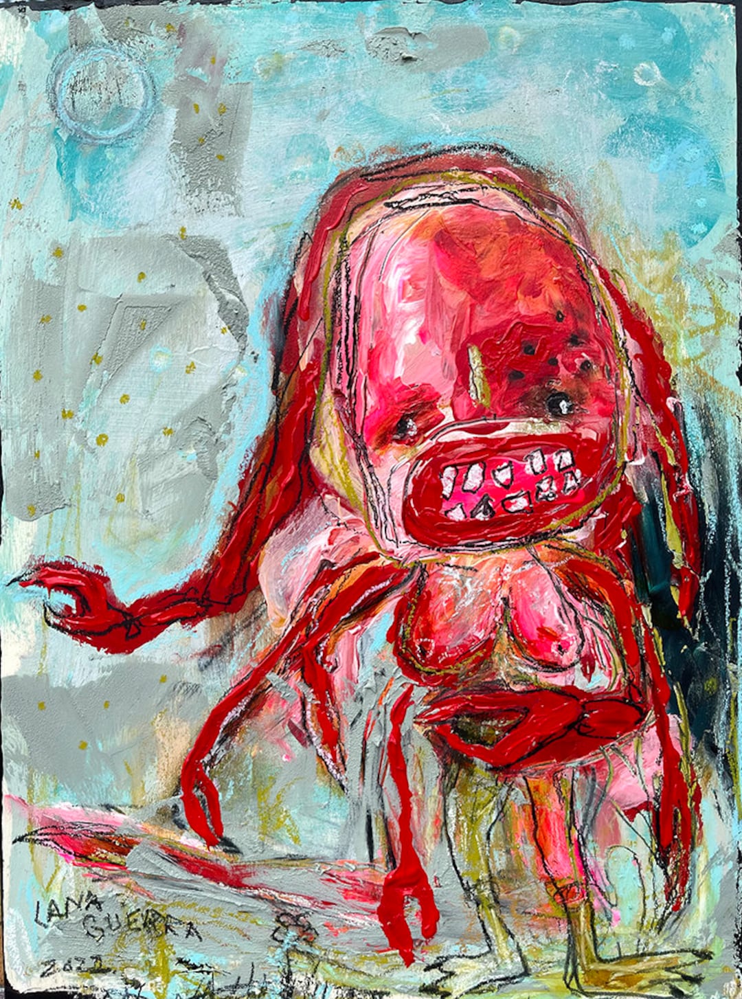 Surreal Monster Art Print. Art Brut, Craw-human Freak Show Art