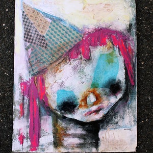 Retrato lindo, impresión de arte original. Retrato abstracto de Circus Girl, arte de pared colorido, payaso de carnaval. decoración del hogar extraño