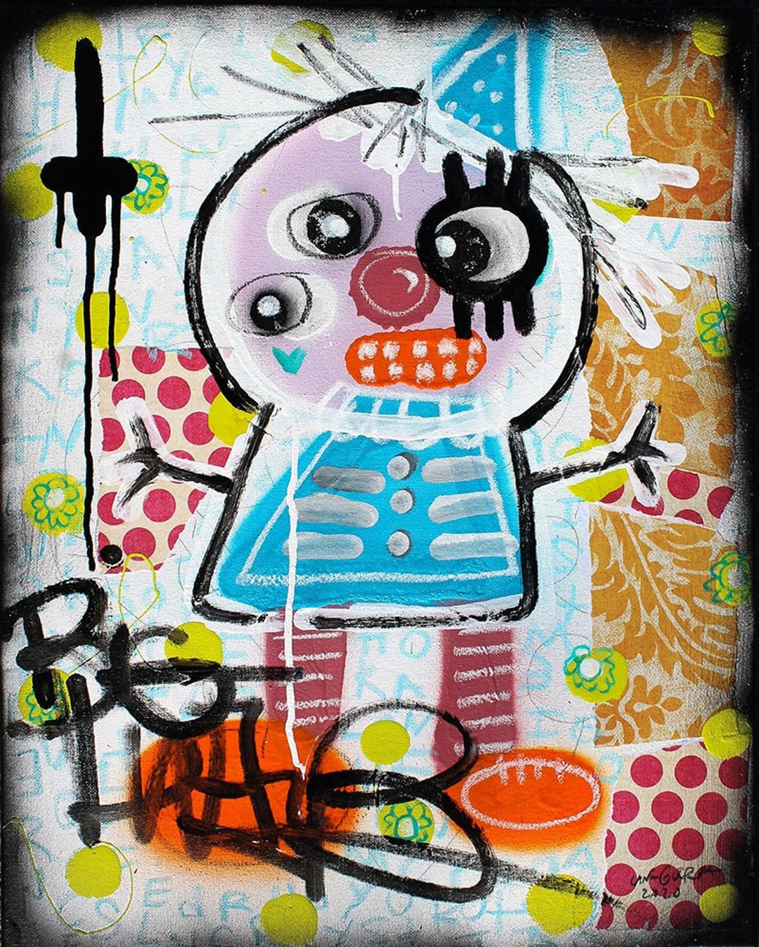 tumblr エロ落書き 無修正 子供っぽいアートプリント。生々しいアウトサイダーアート、不気味でかわいいピエロのポートレート、粗雑なグラフィティスタイル、乱雑なアート、クンストアート、奇妙な男の隠れ家の壁アート  - Etsy 日本