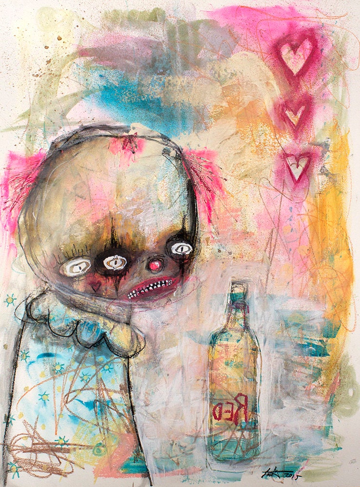 Abstract Clown Portrait Painting Art Print. Surreal Figure, Modern Art  Print, Art Brut, Creepy Cute Art, Outsider Art. Red Wine, Pretty Art - Etsy