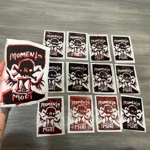 Goth Momento Mori Patch. Skull block printing fabric patch. Art Patch, abstract hourglass, outsider art patch, art brut, crude things