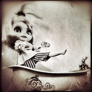 5x5 Art Photo, &quot;Bath Time&quot; Blythe doll black and white Fine Small Art print Gothic Home Decor collect something different