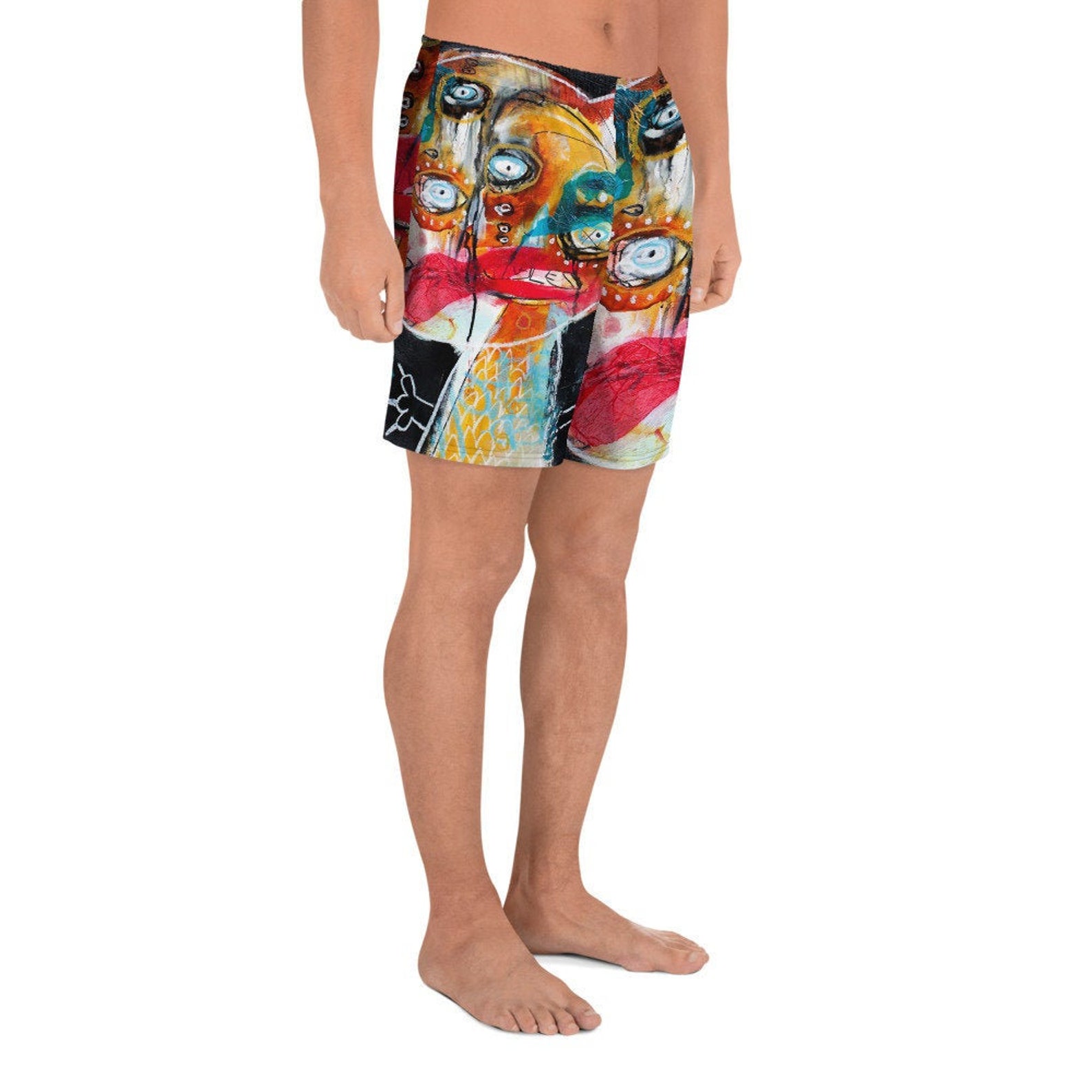 Men's Athletic Long Shorts weird graffiti swim trunks | Etsy