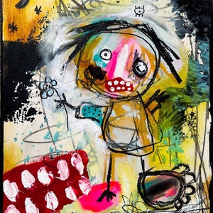Dunkler Kunstdruck. große gruselige Mund Außenseiter Kunst, Artbrut, Bunte Wandkunst, Gothic Kunst, seltsame Wohnkultur, Volkskunst, lowbrow, rohe Kunst, Kunst