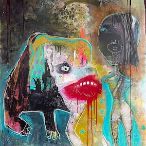 Abstract Portrait Art Print. surreal animal figure, outsider art, art brut, raw art, kunst home decor, goth office wall art, crude things