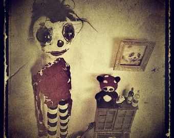 Dark Art Photograph, creepy doll portrait, children's room, whimsical photo, 5x5 8x8 10x10 13x13 Fine Art Print, Vintage style, eerie decor