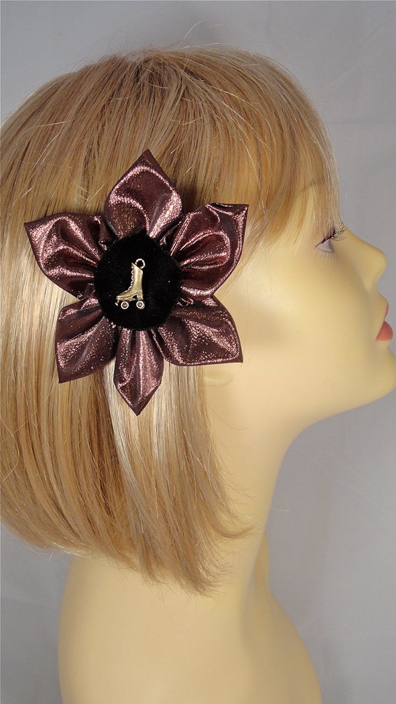 Items similar to Roller Derby Skate Brown Shimmer Pinup Hair Flower