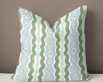Green Blue Pillow Cover & Insert Preppy Coquette Coastal Floral Grandmillennial Aesthetic Summer Decor Gift for Her Watercolor Cushion