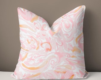 Watercolor Pink Floral Pillow Cover & Insert Grandmillennial Preppy Coquette Coastal Decor Gift Spring Summer Trendy Aesthetic