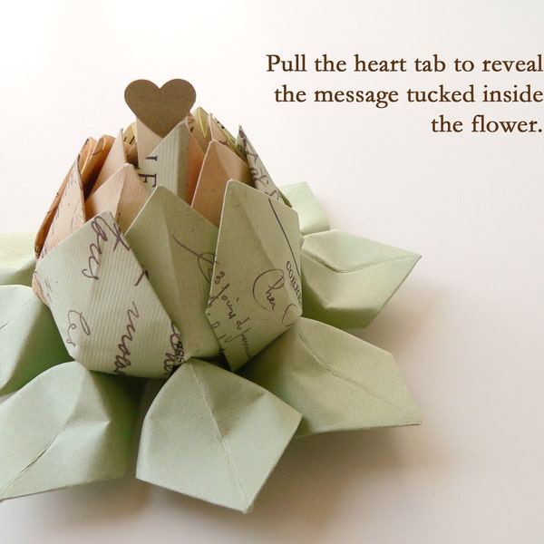 PERSONALIZED Cartes Postale Origami Lotus Flower with a  Secret Message and gift box