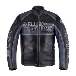 Nouveau blouson de moto en cuir véritable Harley Davidson fait main noir gris classique Cruiser pour homme, veste de motard, cadeau parfait pour lui.