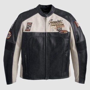 Nouveau blouson en cuir perforé Harley-Davidson Regulator noir et blanc pour homme, veste pour motards, veste en cuir pour motards, cadeau pour motards