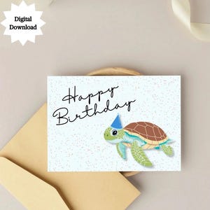 Sea Turtle Printable Birthday Card | Digital Printable Birthday Card | Birthday Card for Friend | Happy Birthday Card | Simple Birthday Card