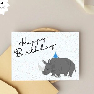Java-Nashorn druckbare Geburtstagskarte | Geburtstagskarte mit Tier | Alles Gute zum Geburtstag Karte | Digital Download Geburtstagskarte | Schlichte Karte zum Geburtstag