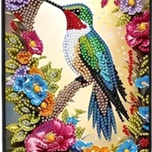 Flowers Bird Hummingbird Notebook Journal Diamond Jewel Art COMPLETED