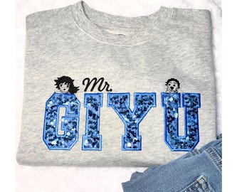 Custom Embroidered Giyu Tomioka Sequin Applique Youth Sweatshirt|T-shirt