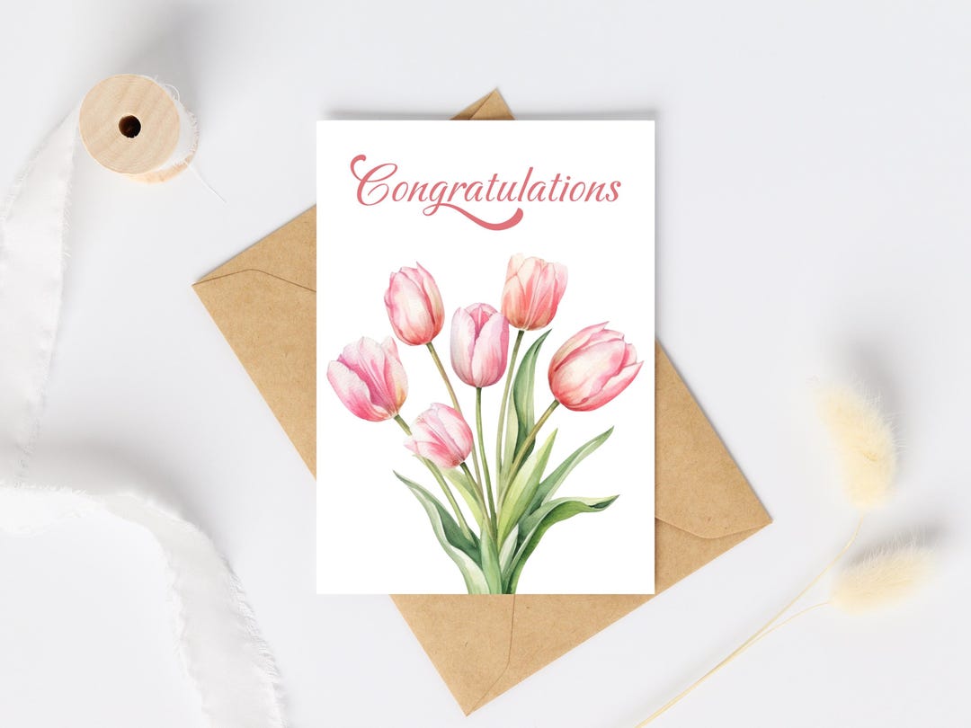Printable Floral Congratulations Card: Pink Tulip Design (PDF Download ...