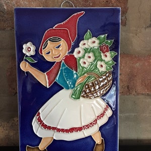 Vintage Blue Creazioni Luciano Salerno Italy Tile Little Red Riding Hood