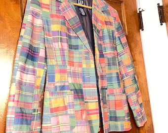 Vintage Blazer Jacket GAP SIZE 10 1990s  Women's Blazer Seersucker Style Lined Spring & Summer Plaid Blazer