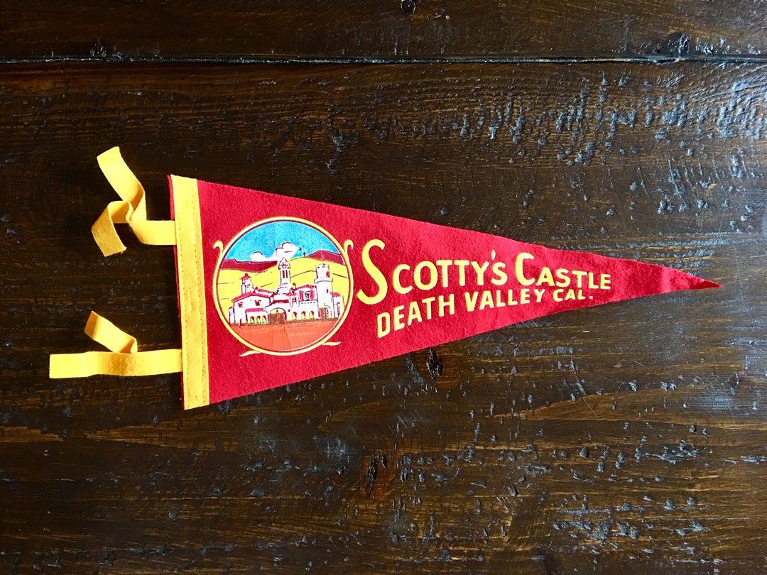 Vintage Scottys Castle Death Valley California Souvenir Banner 1970s