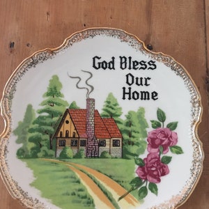 God Bless This House Vintage Plate C1960s Kitsch House Warming Gift
