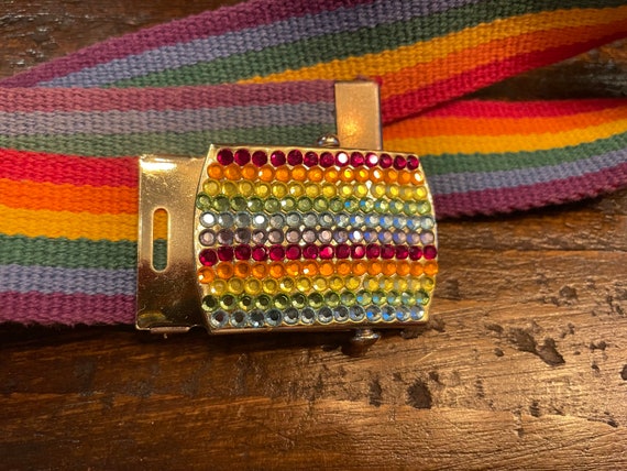 Vintage Rainbow Bejeweled Military Style Buckle Belt Rainbow Belt Festival Rainbow Belt